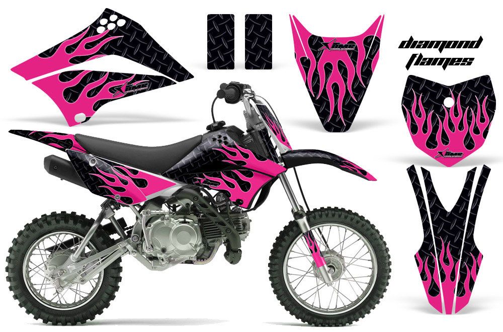 Kawasaki KLX110L Dirt Bike Graphic Kit - 2010-2018 Diamond Flames Pink