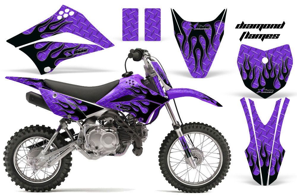 Kawasaki KLX110L Dirt Bike Graphic Kit - 2010-2018 Diamond Flames Purple