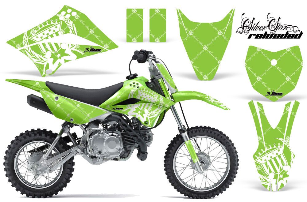 Kawasaki KLX110L Dirt Bike Graphic Kit - 2010-2018 Silver Star - Reloaded Green