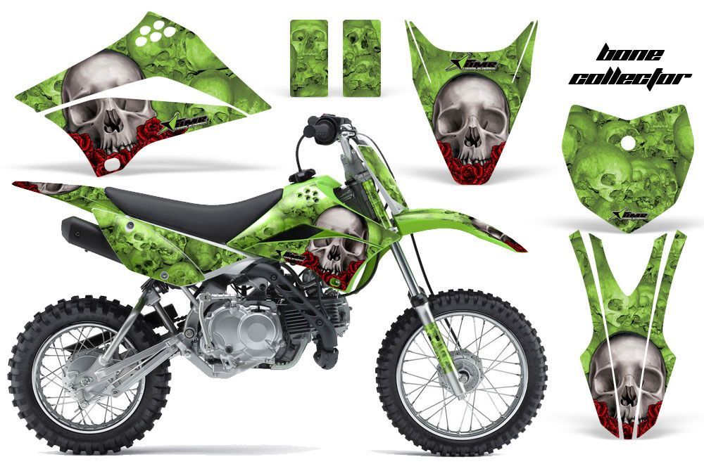 Kawasaki KLX110 Dirt Bike Graphic Kit - 2010-2016 Bone Collector Green