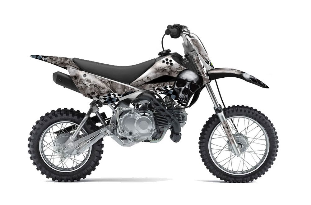 Kawasaki KLX110L Dirt Bike Graphic Kit - 2010-2018 Checkered Skulls Black