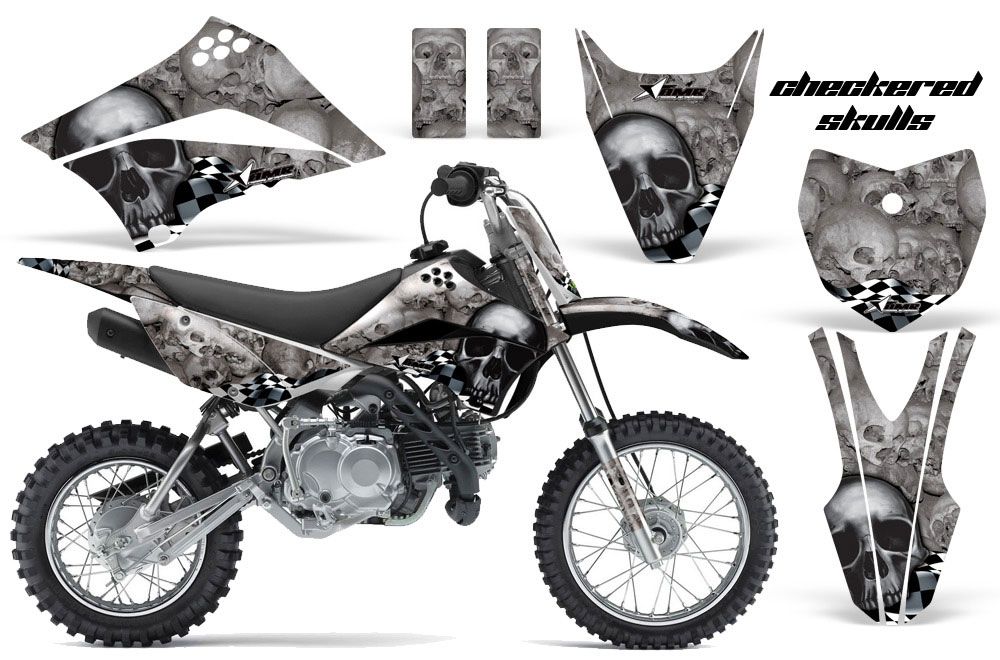 Kawasaki KLX110L Dirt Bike Graphic Kit - 2010-2018 Checkered Skulls Black