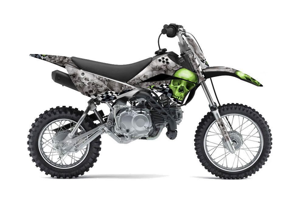 Kawasaki KLX110 Dirt Bike Graphic Kit - 2010-2016 Checkered Skulls Green
