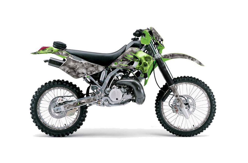 Kawasaki KDX220 Dirt Bike Graphic Kit - 1997-2005 Checkered Skull Green