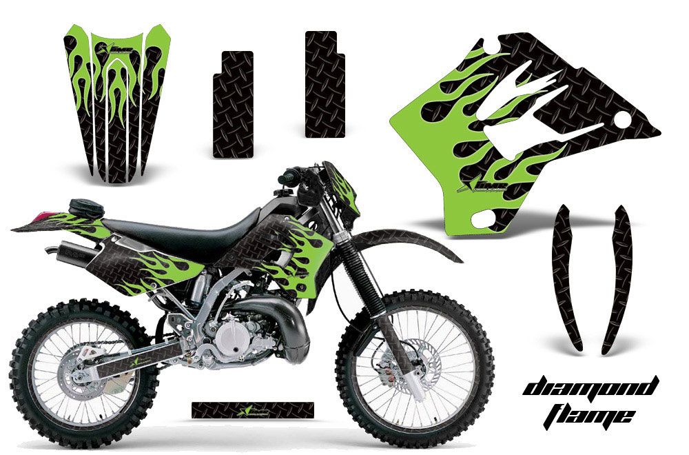 Kawasaki KDX220 Dirt Bike Graphic Kit - 1997-2005 Diamond Flame Green