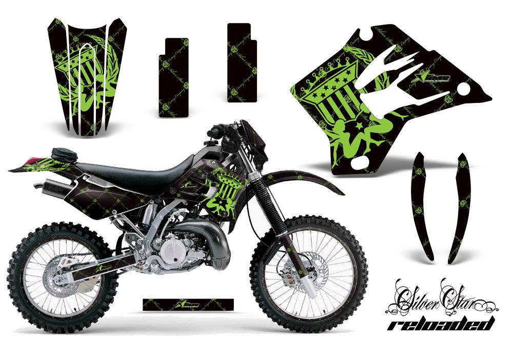 Kawasaki KDX200 Dirt Bike Graphic Kit - 1995-2006 Silver Star - Reloaded Green