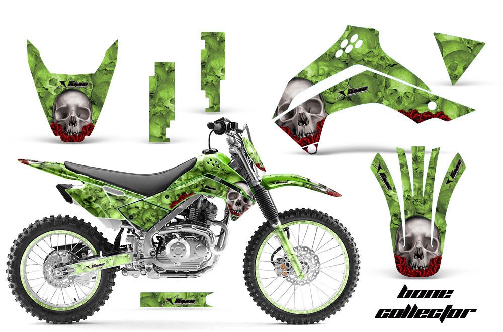 Kawasaki KLX140 Dirt Bike Graphic Kit - 2008-2021 Bone Collector Green