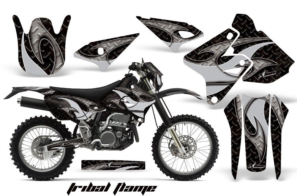 Kawasaki KLX400 Dirt Bike Graphic Kit - 2000-2016 Tribal Flames Silver