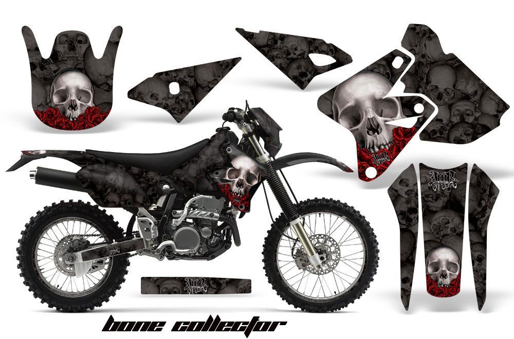 Kawasaki KLX400 Dirt Bike Graphic Kit - 2000-2016 Bone Collector Black