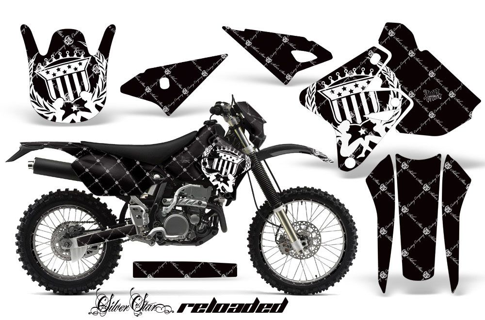 Kawasaki KLX400 Dirt Bike Graphic Kit - 2000-2016 Silver Star - Reloaded Black