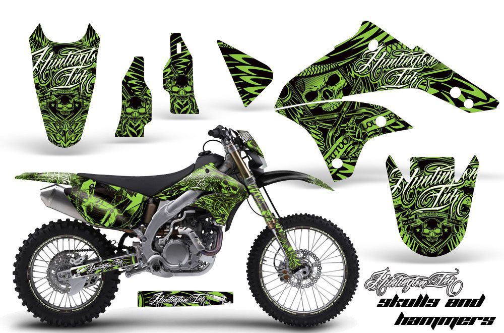 Kawasaki KLX450 Enduro Dirt Bike Graphic Kit - 2008-2016 Skulls and Hammers Green