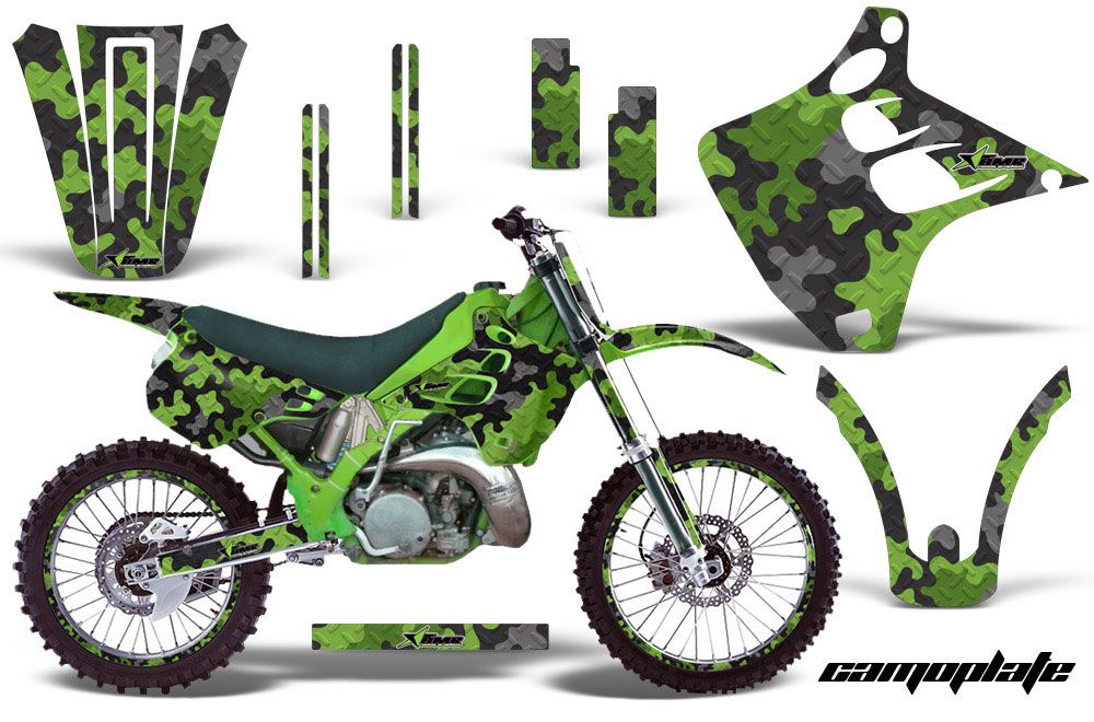 Kawasaki KX250 Dirt Bike Graphic Kit - 1990-1991 Camoplate Green