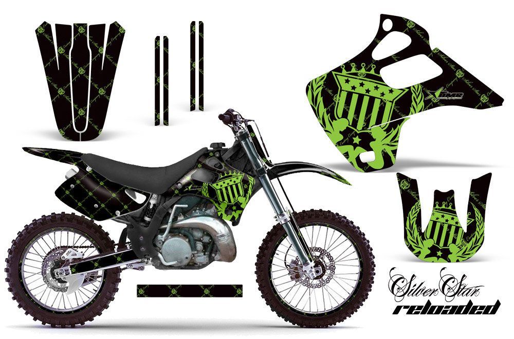 Kawasaki KX125 Dirt Bike Graphic Kit - 1992-1993 Silver Star - Reloaded Green