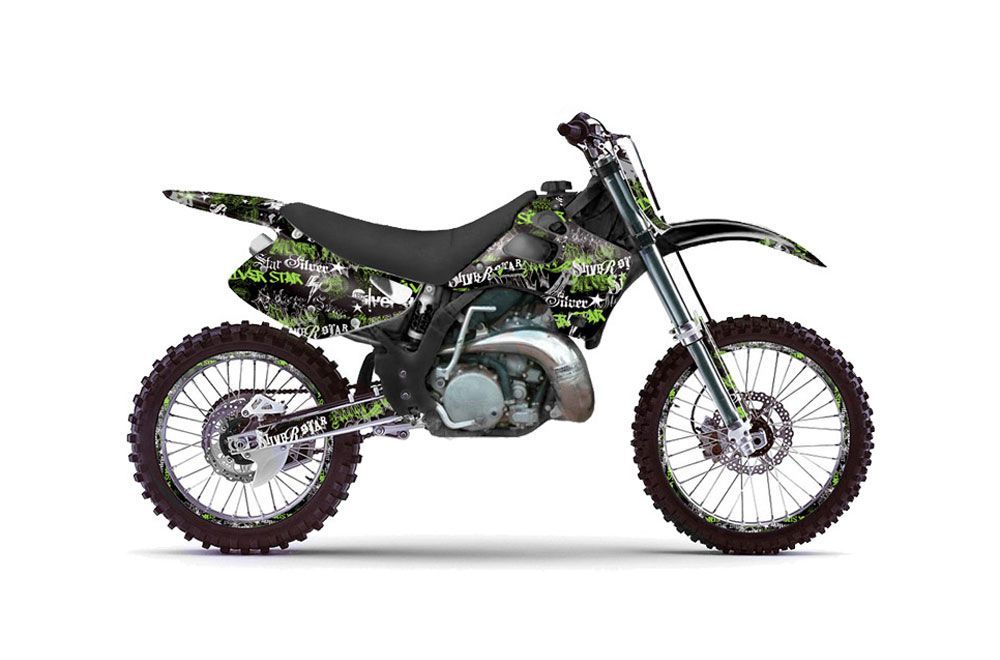 Kawasaki KX125 Dirt Bike Graphic Kit - 1992-1993 Silver Star - Silverhaze Green