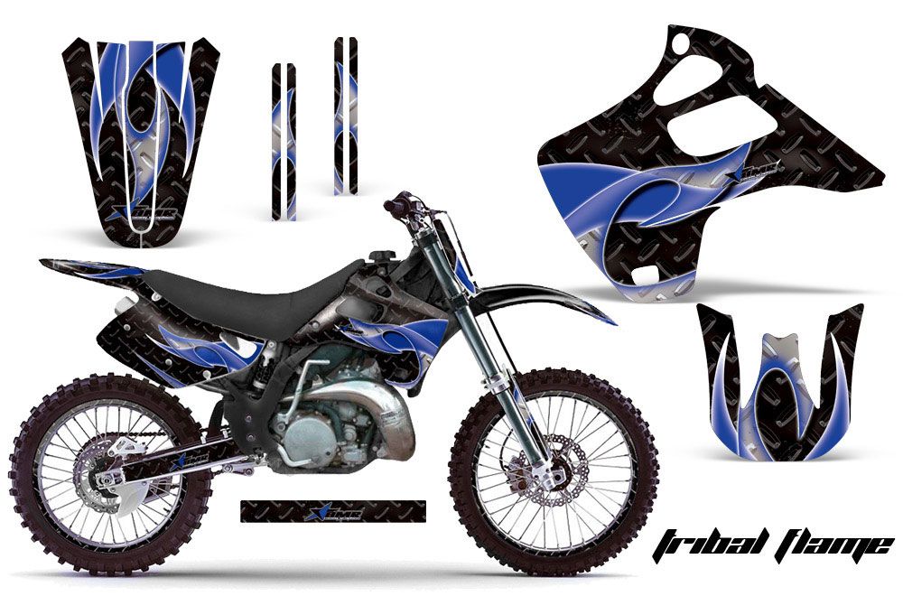 Kawasaki KX125 Dirt Bike Graphic Kit - 1992-1993 Tribal Flame Blue
