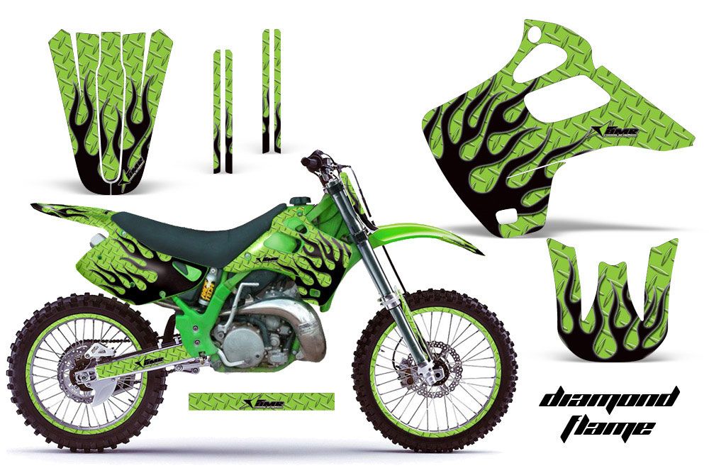 Kawasaki KX125 Dirt Bike Graphic Kit - 1992-1993 Diamond Flame Green