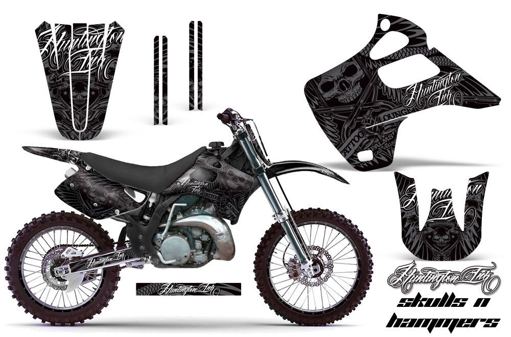 Kawasaki KX125 Dirt Bike Graphic Kit - 1992-1993 Skulls and Hammers Black