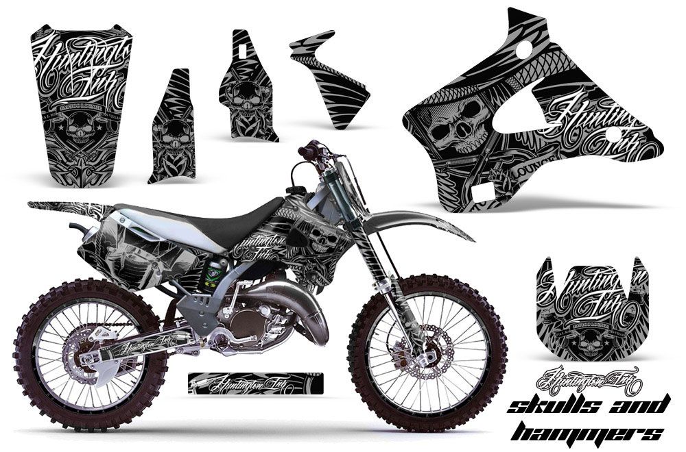 Kawasaki KX250 Dirt Bike Graphic Kit - 1994-1998 Skulls and Hammers Silver