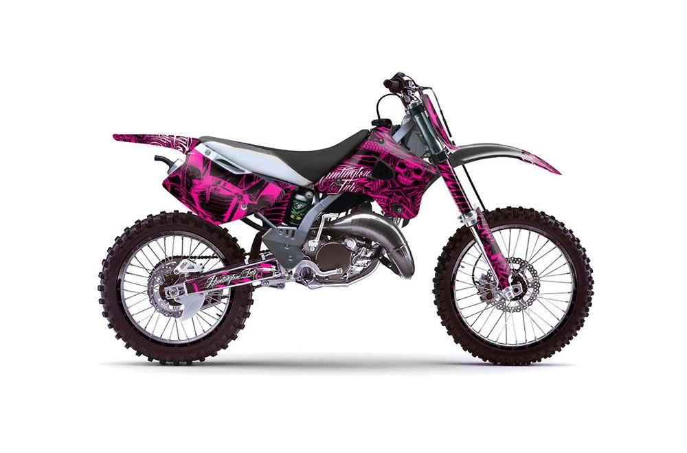 Kawasaki KX125 Dirt Bike Graphic Kit - 1994-1998 Skulls and Hammers Pink