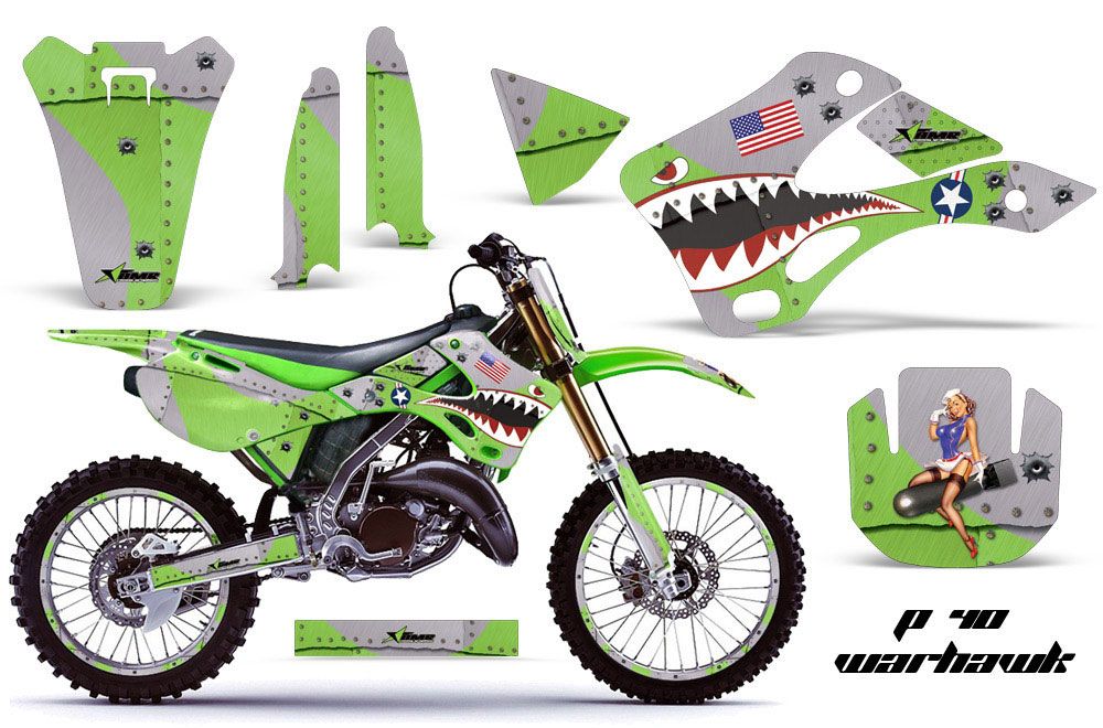 Kawasaki KX125 Dirt Bike Graphic Kit - 1999-2002 P40 Warhawk Green