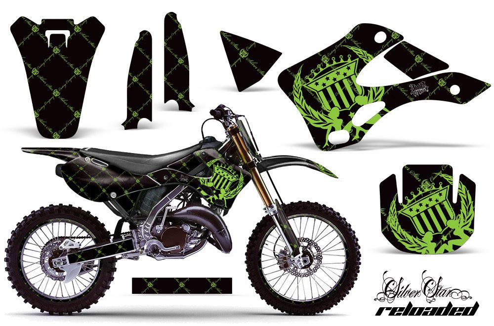Kawasaki KX125 Dirt Bike Graphic Kit - 1999-2002 Silver Star - Reloaded Green