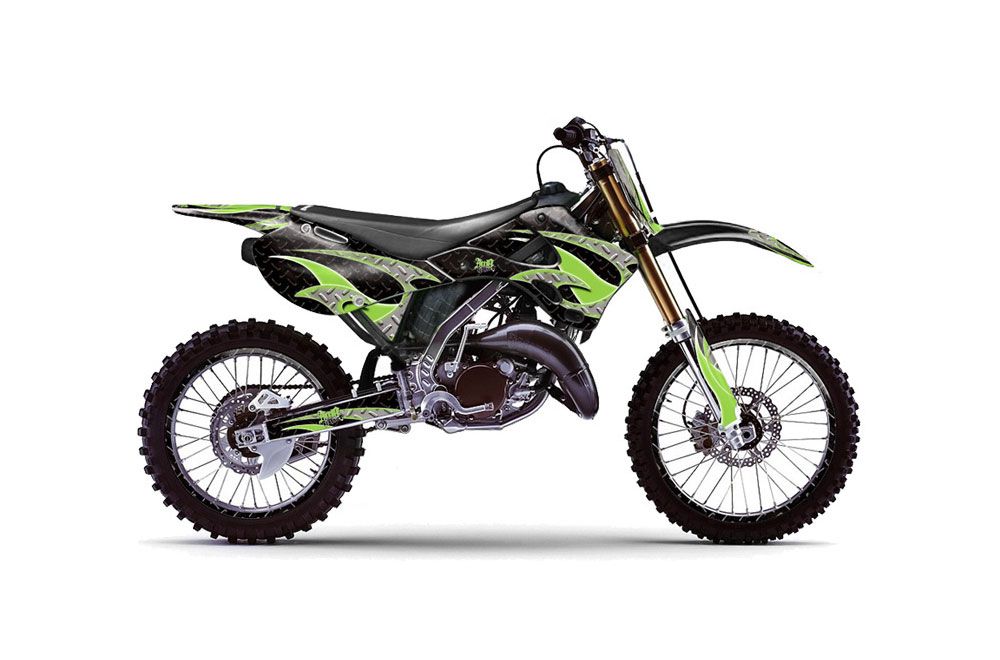 Kawasaki KX125 Dirt Bike Graphic Kit - 1999-2002 Tribal Flames Green