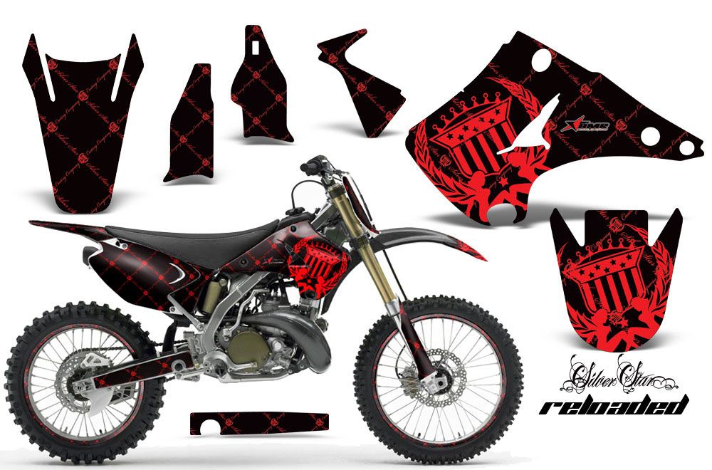 Kawasaki KX125 Dirt Bike Graphic Kit - 2003-2016 Silver Star - Reloaded Red