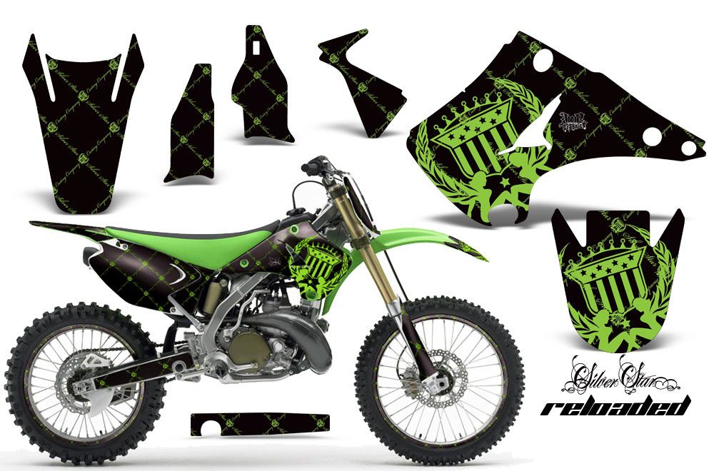 Kawasaki KX125 Dirt Bike Graphic Kit - 2003-2016 Silver Star - Reloaded Green