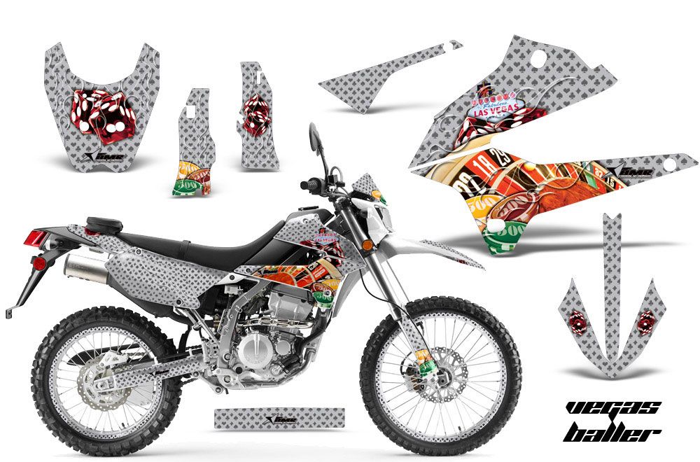 Kawasaki KLX250 Enduro Dirt Bike Graphic Kit - 2008-2018 Vegas Baller Silver