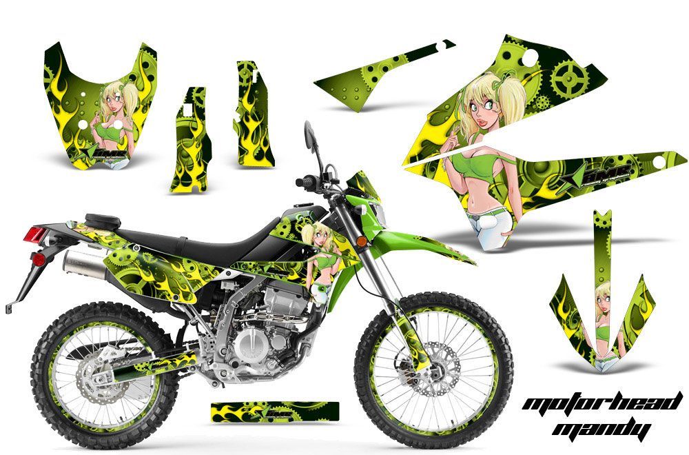 Kawasaki KLX250 Enduro Dirt Bike Graphic Kit - 2008-2018 Motorhead Mandy Green