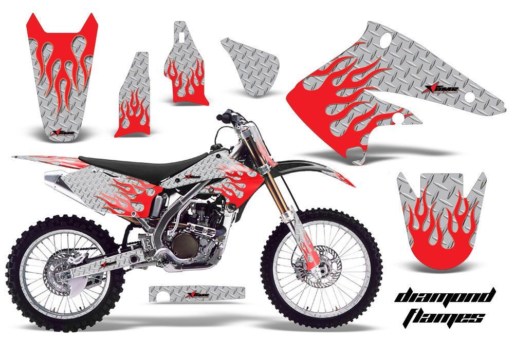 Kawasaki KX250F Dirt Bike Graphic Kit - 2004-2005 Diamond Flames Red