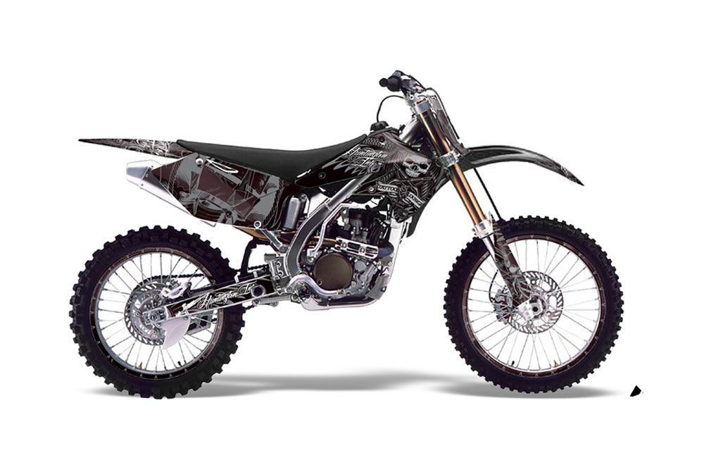 Kawasaki KX250F Dirt Bike Graphic Kit - 2004-2005 Skulls and Hammers Silver