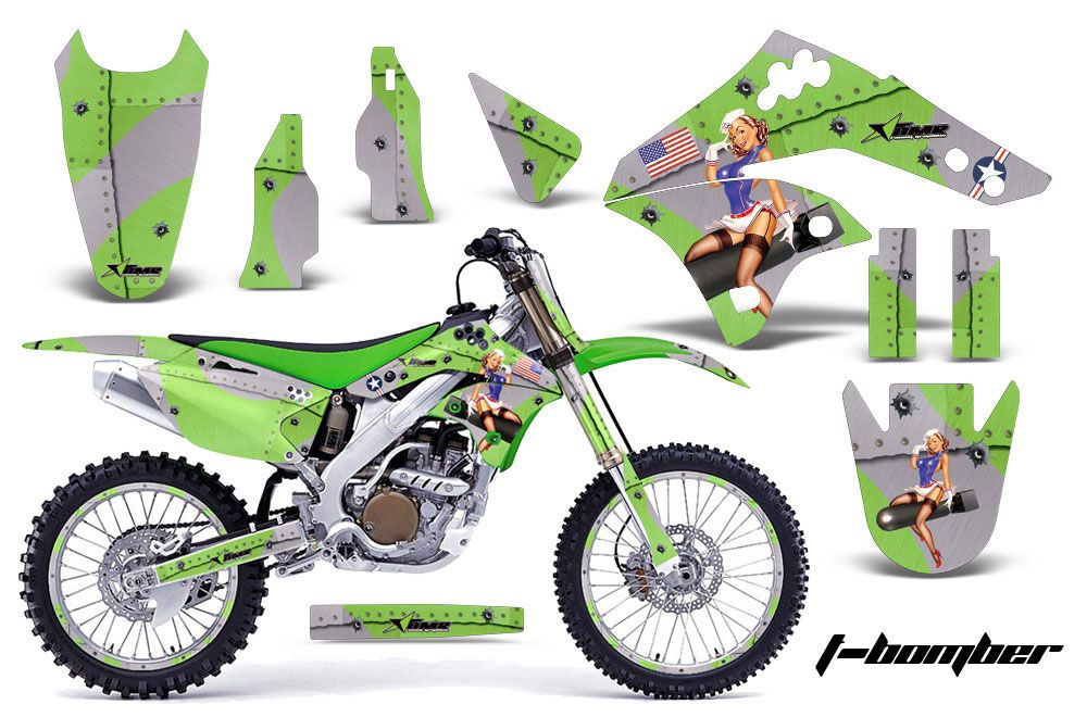 Kawasaki KX250F Dirt Bike Graphic Kit - 2006-2008 T Bomber Green