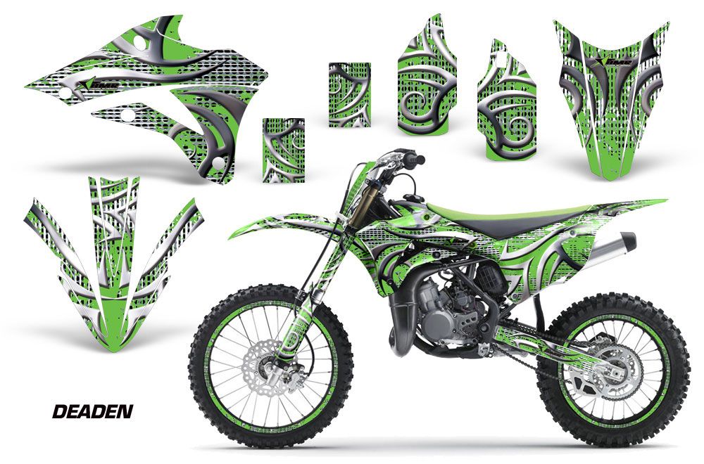 Kawasaki KX100 Dirt Bike Graphics: Deaden - Green MX Graphic Wrap Kit (2014...