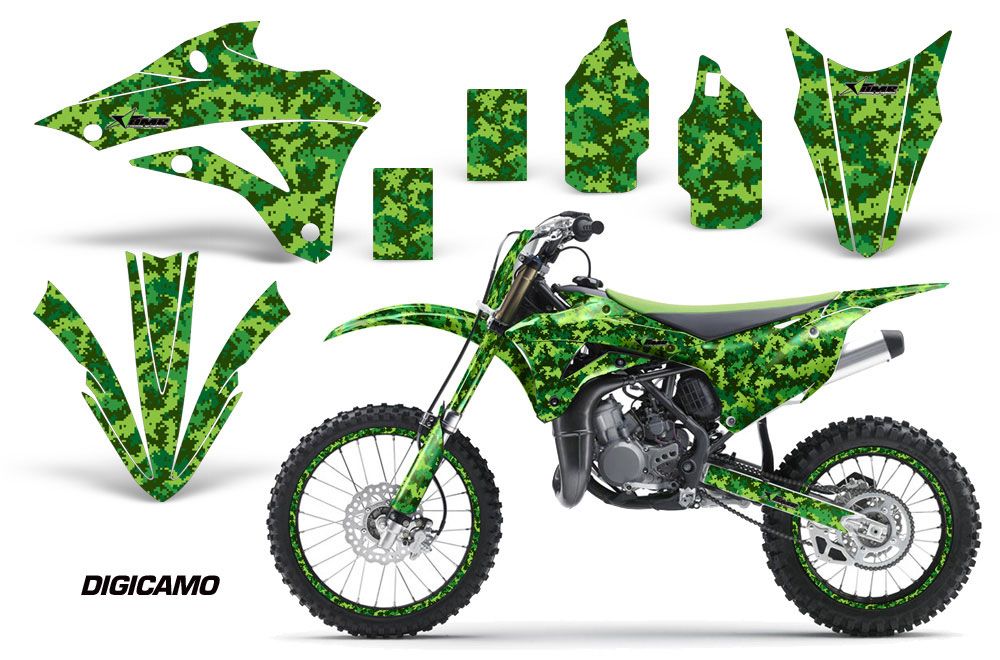 Kawasaki KX100 Dirt Bike Graphics: Digicamo - Green MX Graphic Wrap Kit (20...