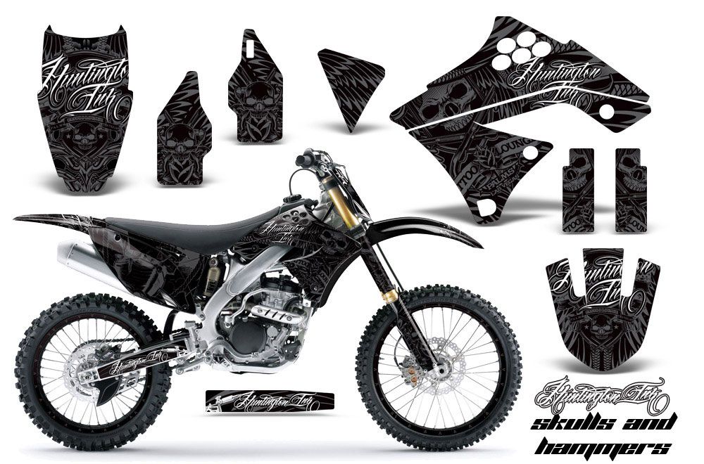 Kawasaki KXF250 Dirt Bike Graphic Kit - 2009-2012 Skulls and Hammers Silver