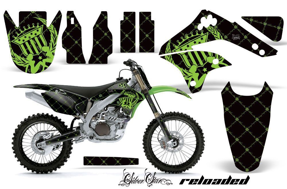 Kawasaki KXF450 Dirt Bike Graphic Kit - 2006-2008 Silver Star - Reloaded Green