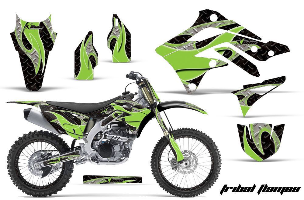 Kawasaki KXF450 Dirt Bike Graphic Kit - 2012-2015 Tribal Flames Green