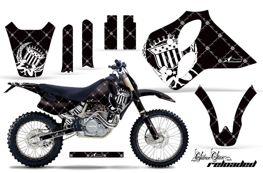 KTM C0 SX / EXC 4 Stroke Dirt Bike Graphic Kit - 1993-1997 Silver Star - Reloaded Black