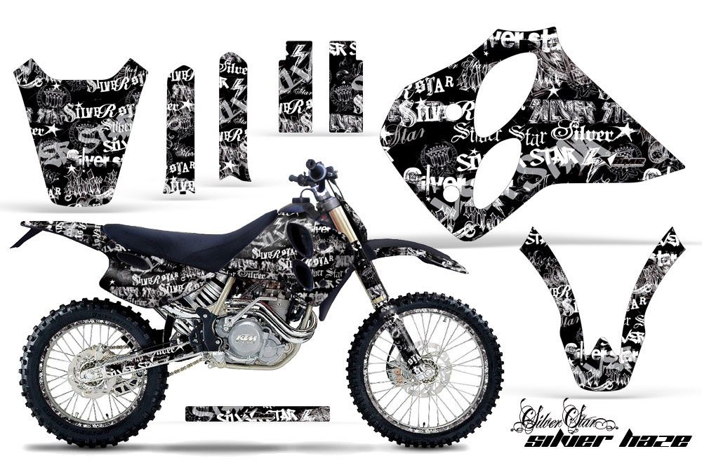 KTM C0 SX / EXC 4 Stroke Dirt Bike Graphic Kit - 1993-1997 Silver Star - Silverhaze Black
