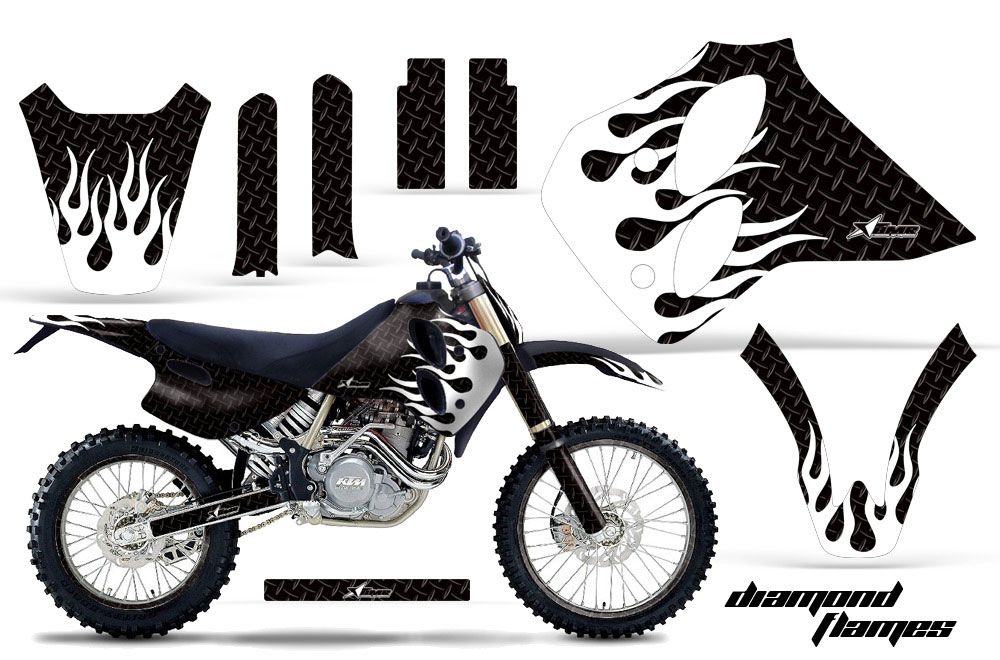 KTM C0 SX / EXC 4 Stroke Dirt Bike Graphic Kit - 1993-1997 Diamond Flames Black