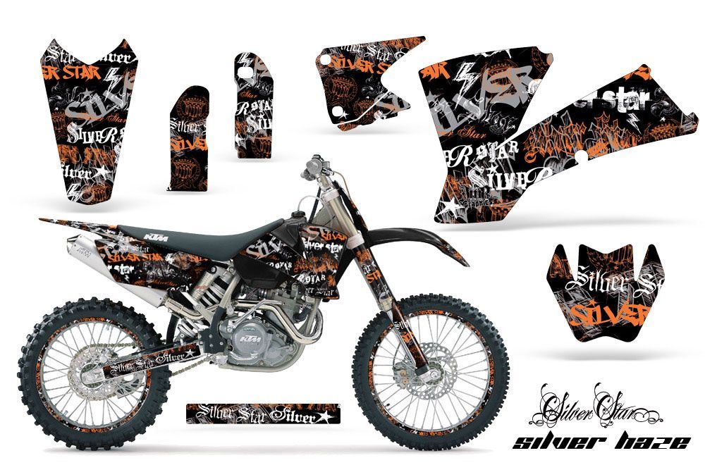 KTM C1 SX Dirt Bike Graphic Kit - 2001-2004 Silver Star - Silverhaze Orange
