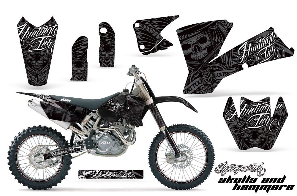 KTM C1 EXC Dirt Bike Graphic Kit - 2003-2004 Skulls and Hammers Black