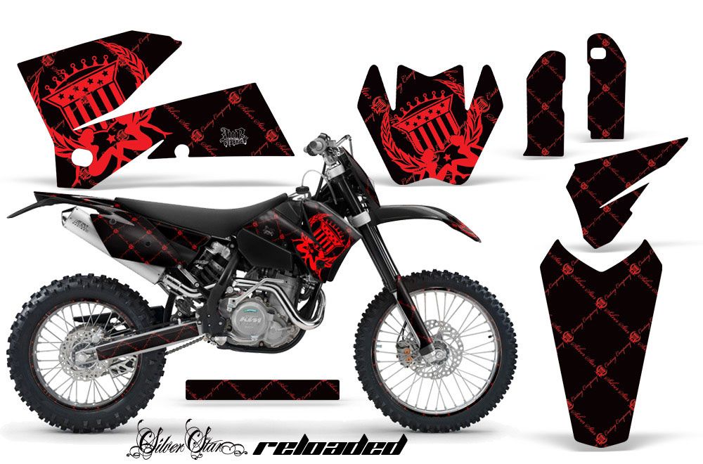 KTM C4 EXC Dirt Bike Graphic Kit - 2005-2007 Silver Star - Reloaded Red