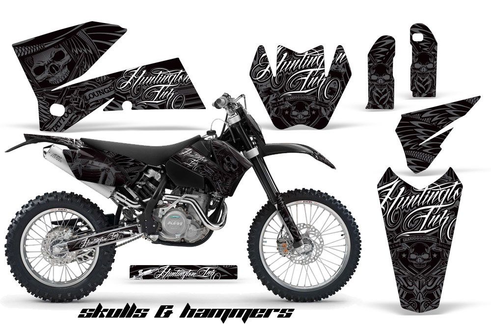 KTM C4 EXC Dirt Bike Graphic Kit - 2005-2007 Skulls and Hammers Silver