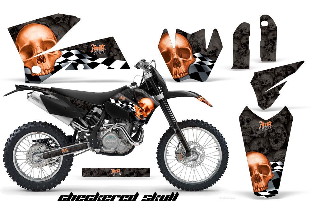 KTM C4 EXC Dirt Bike Graphic Kit - 2005-2007 Checkered Skull Black