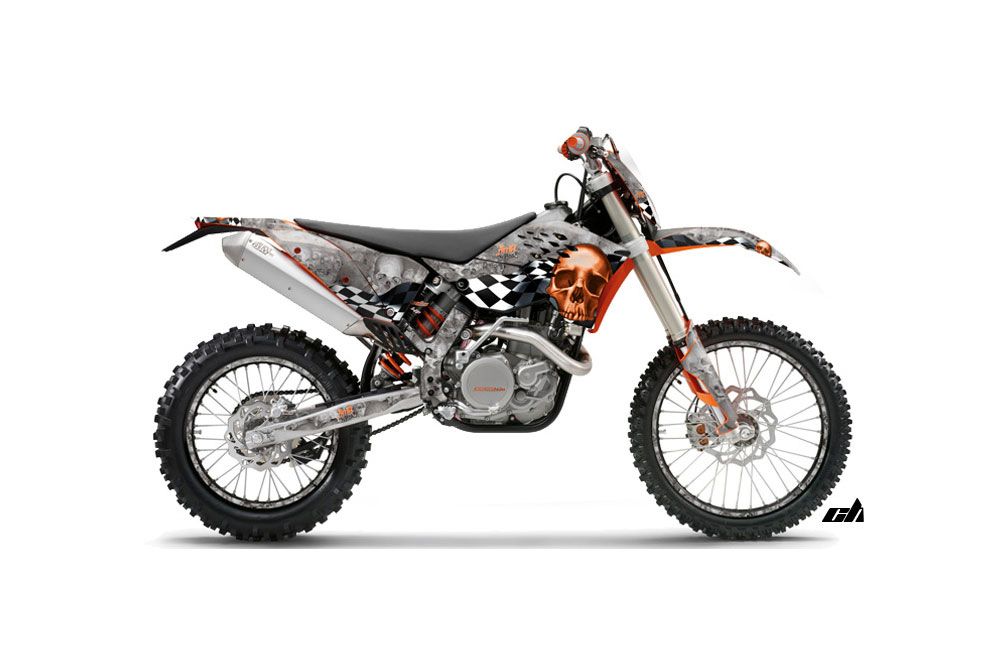 KTM C5 XCW 200/ 250 / 300 Dirt Bike Graphic Kit - 2011 Checkered Skull Orange