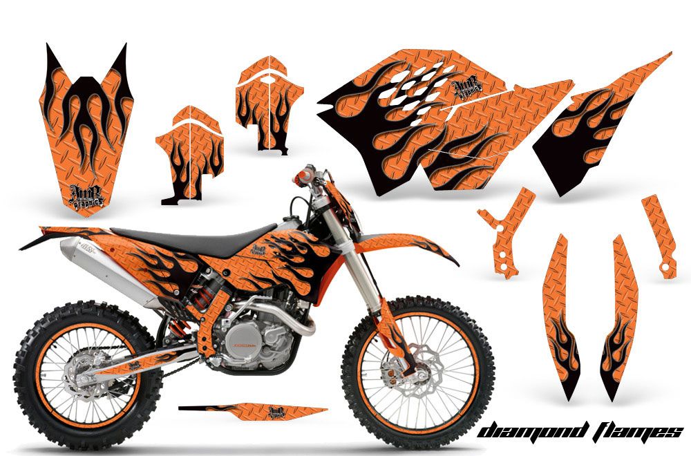 KTM C5 XCW 200/ 250 / 300 Dirt Bike Graphic Kit - 2011 Diamond Flames Orange