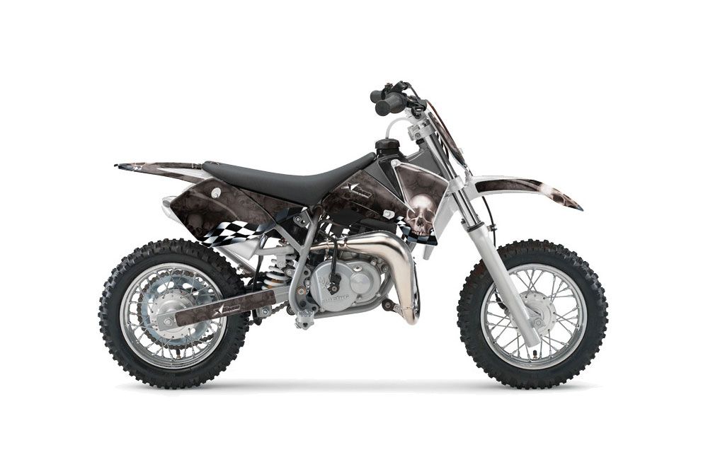 KTM SX 50 Adventure Jr / Sr Dirt Bike Graphic Kit - 2002-2008 Checkered Skull Silver