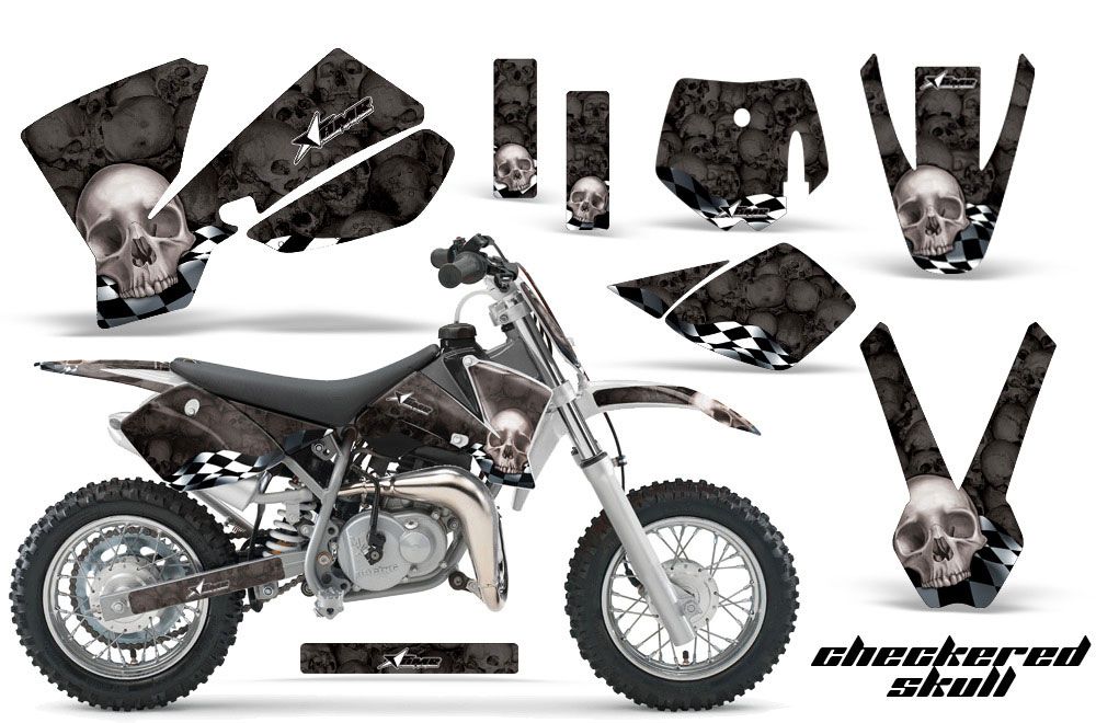 KTM SX 50 Adventure Jr / Sr Dirt Bike Graphic Kit - 2002-2008 Checkered Skull Silver